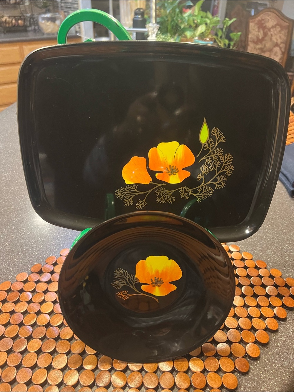 Vintage Couroc of Monterey Yellow Poppy Tray (2 pcs) Bowl and Tray